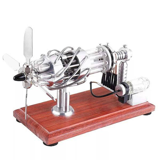 16-cylinder Stirling engine with transparent quartz tubes